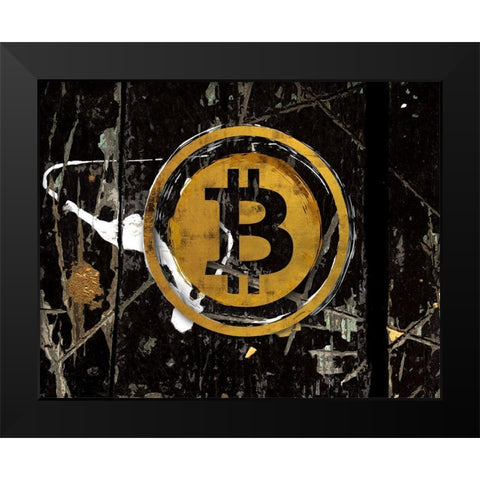 Bitcoin Splash Black Modern Wood Framed Art Print by Smith, Karen