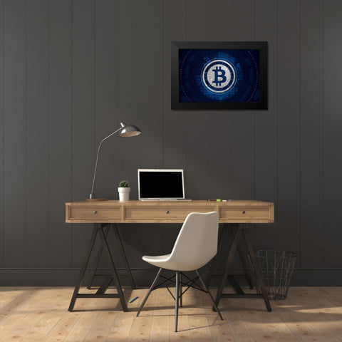 Bitcoin Cyber Black Modern Wood Framed Art Print by Smith, Karen