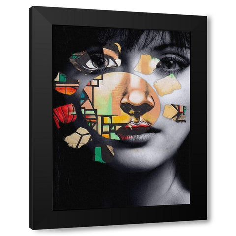 Graffiti Face Black Modern Wood Framed Art Print with Double Matting by Smith, Karen