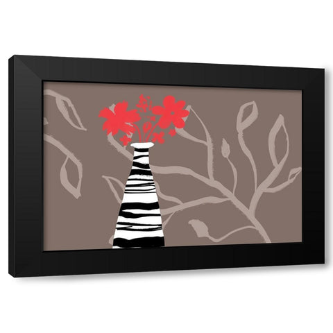 Tall Vase Red Blooms Black Modern Wood Framed Art Print by Naskrent, Delores