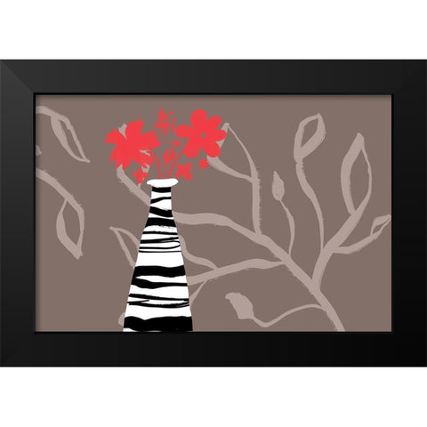 Tall Vase Red Blooms Black Modern Wood Framed Art Print by Naskrent, Delores