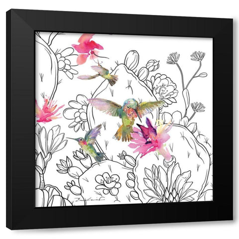 Desert Hummingbirds II Black Modern Wood Framed Art Print with Double Matting by Evalia Designs