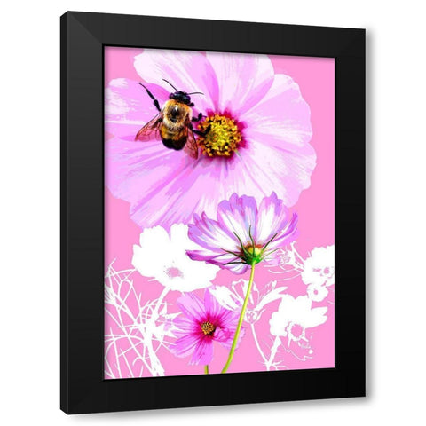 Bee on Cosmos Black Modern Wood Framed Art Print by Evalia Designs
