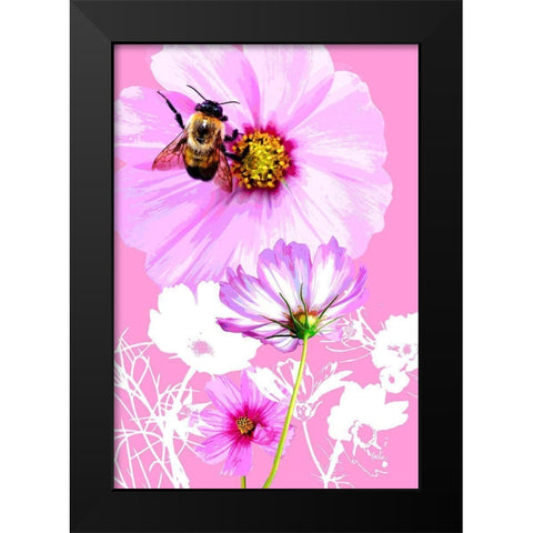 Bee on Cosmos Black Modern Wood Framed Art Print by Evalia Designs