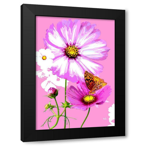 Butterfly on Cosmos Black Modern Wood Framed Art Print with Double Matting by Evalia Designs