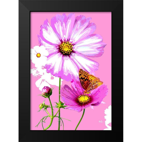 Butterfly on Cosmos Black Modern Wood Framed Art Print by Evalia Designs