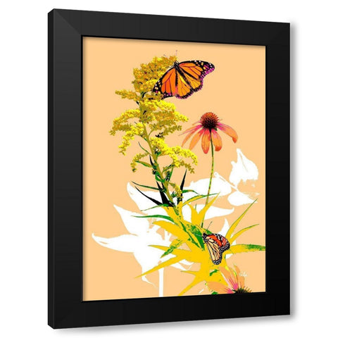 Monarchs on Golden Rod I Black Modern Wood Framed Art Print with Double Matting by Evalia Designs