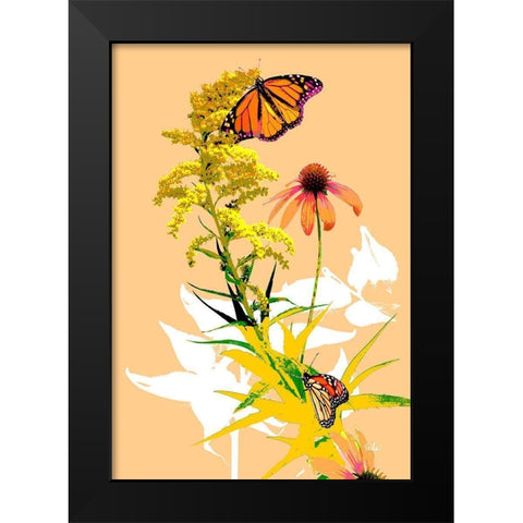Monarchs on Golden Rod I Black Modern Wood Framed Art Print by Evalia Designs