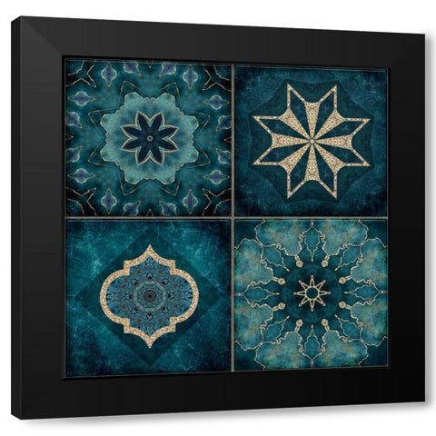 Elegant Teal Tiles Black Modern Wood Framed Art Print by Haase, Andrea