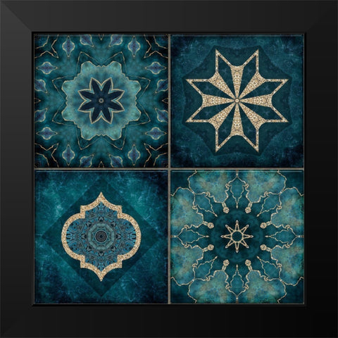 Elegant Teal Tiles Black Modern Wood Framed Art Print by Haase, Andrea