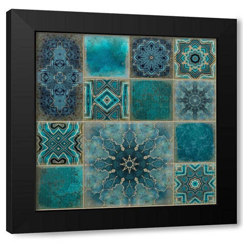 Faded Luxury Teal Tiles Black Modern Wood Framed Art Print with Double Matting by Haase, Andrea