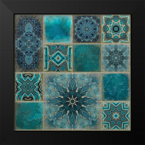 Faded Luxury Teal Tiles Black Modern Wood Framed Art Print by Haase, Andrea