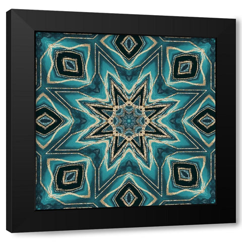 Gold Teal Tile IV Black Modern Wood Framed Art Print with Double Matting by Haase, Andrea