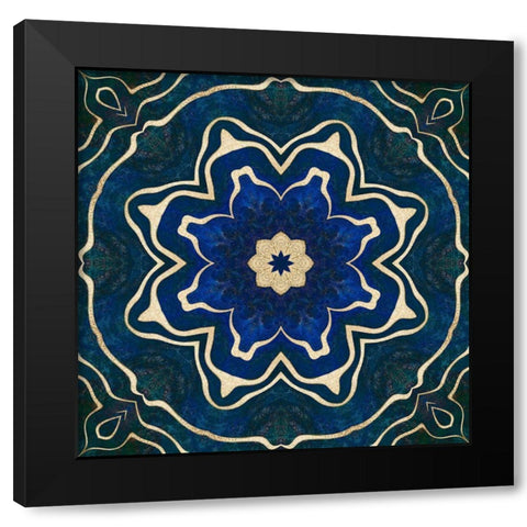 Gold Blue Tile Black Modern Wood Framed Art Print with Double Matting by Haase, Andrea