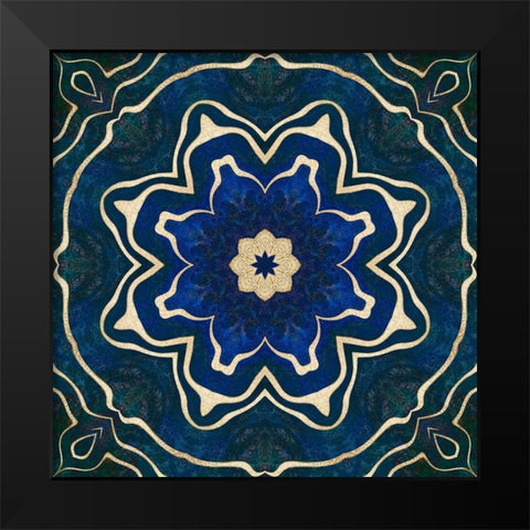 Gold Blue Tile Black Modern Wood Framed Art Print by Haase, Andrea