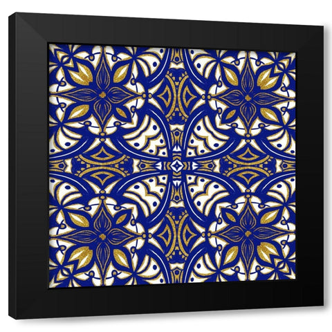 Gold Blue Vintage Tile I Black Modern Wood Framed Art Print with Double Matting by Haase, Andrea