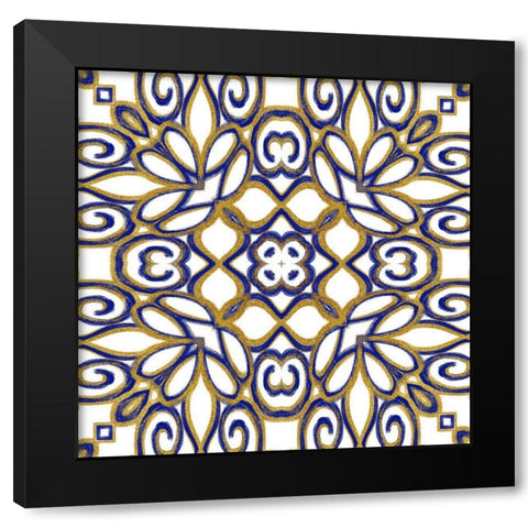 Gold Blue Vintage Tile II Black Modern Wood Framed Art Print with Double Matting by Haase, Andrea