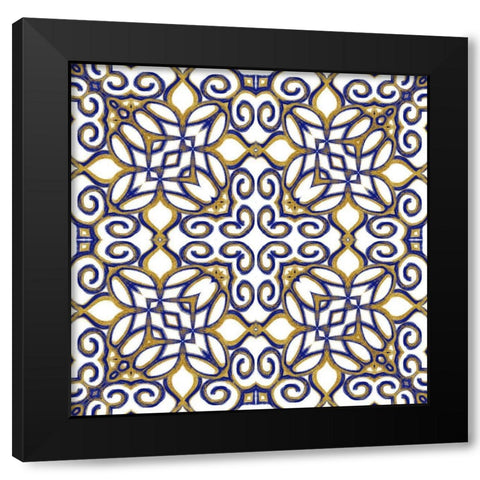 Gold Blue Vintage Tile III Black Modern Wood Framed Art Print by Haase, Andrea