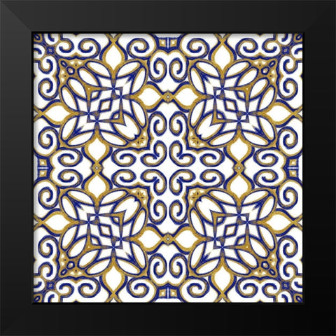 Gold Blue Vintage Tile III Black Modern Wood Framed Art Print by Haase, Andrea
