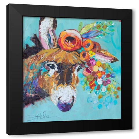 Floral Donkey Black Modern Wood Framed Art Print by St Hilaire, Elizabeth