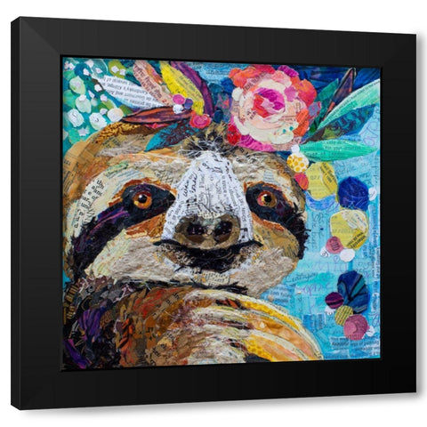 Floral Sloth Black Modern Wood Framed Art Print by St Hilaire, Elizabeth