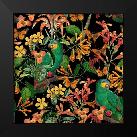 Happy Parakeets Black Modern Wood Framed Art Print by Haase, Andrea