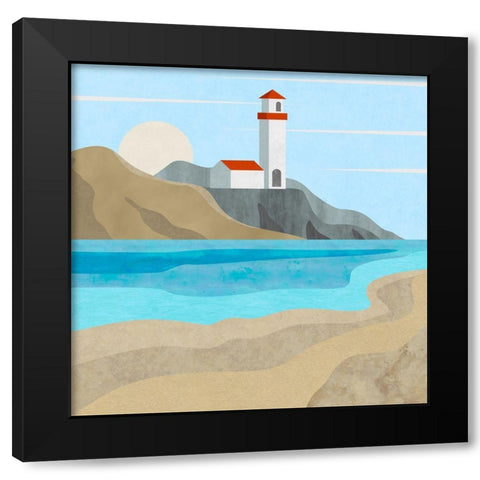 East End Lighthouse Black Modern Wood Framed Art Print with Double Matting by Haase, Andrea