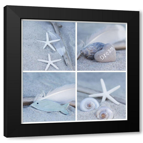 Summer Beach Still Life Collage II Black Modern Wood Framed Art Print by Haase, Andrea