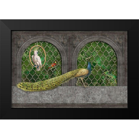 Peacocks Jungle Palace Black Modern Wood Framed Art Print by Haase, Andrea