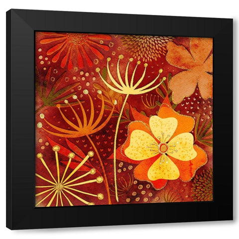 Golden Autumn Flowers Black Modern Wood Framed Art Print by Haase, Andrea