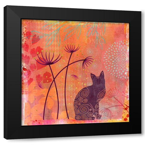 Felines Fantasy Garden Black Modern Wood Framed Art Print with Double Matting by Haase, Andrea