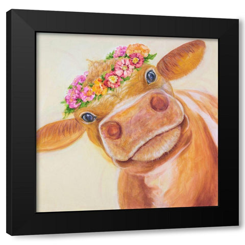 Zen Cow Black Modern Wood Framed Art Print by Joy, Julie