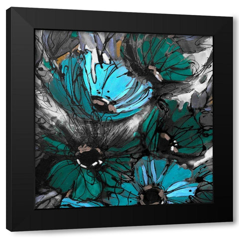 Blue Poppies II Black Modern Wood Framed Art Print with Double Matting by Eaton, Winnie