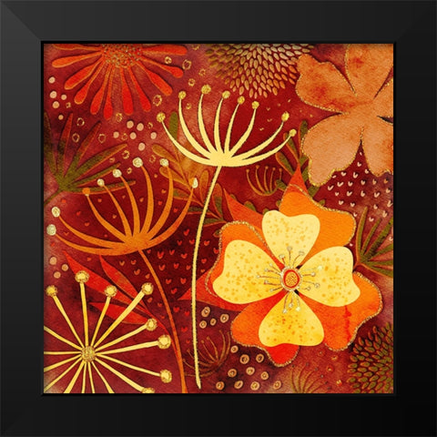 Golden Autumn Flowers Black Modern Wood Framed Art Print by Haase, Andrea