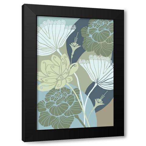 Art Deco Flowers I Black Modern Wood Framed Art Print with Double Matting by Kouta, Flora