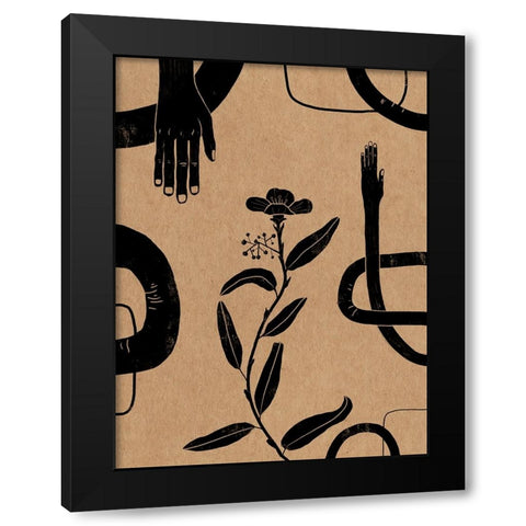 Hand and Flower I Black Modern Wood Framed Art Print with Double Matting by Holman, Nicholas