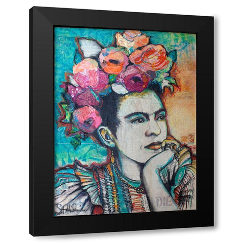 Frida and Florals Black Modern Wood Framed Art Print with Double Matting by St Hilaire, Elizabeth