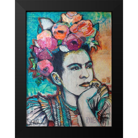 Frida and Florals Black Modern Wood Framed Art Print by St Hilaire, Elizabeth