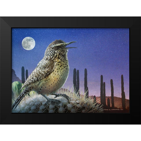 Saguaro Cactus Wren by Moonlight Black Modern Wood Framed Art Print by Vest, Christopher