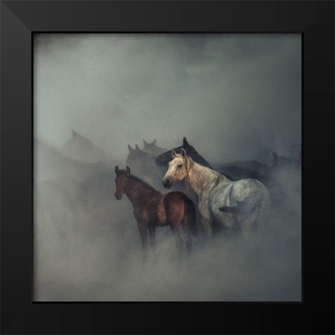 The lost horses Black Modern Wood Framed Art Print by Taskin, Huseyin