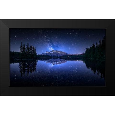 Perfect Two Jack Lake Reflection Black Modern Wood Framed Art Print by M. Garcia, Jesus