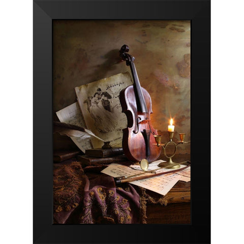 Still life with violin Black Modern Wood Framed Art Print by Morozov, Andrey