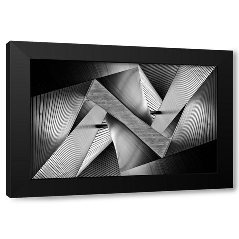Metal Origami Black Modern Wood Framed Art Print with Double Matting by Tajima, Koji