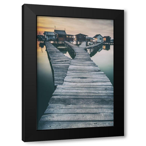 lake and roads and cottages Black Modern Wood Framed Art Print by Stranak, Pavol