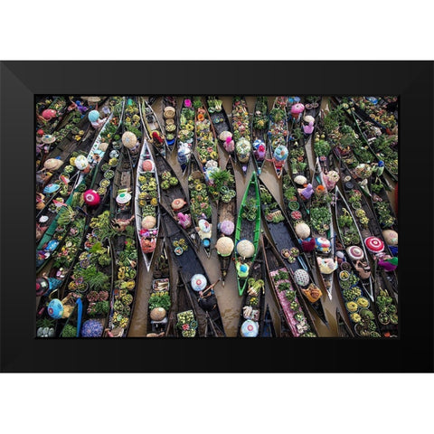 Pasar Terapung Black Modern Wood Framed Art Print by Kamil, Insan