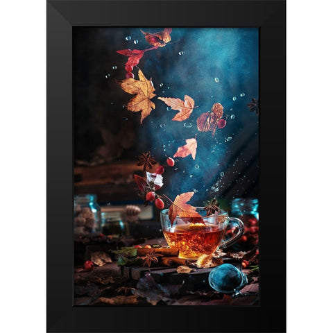 Briar tea with autumn swirl Black Modern Wood Framed Art Print by Belenko, Dina