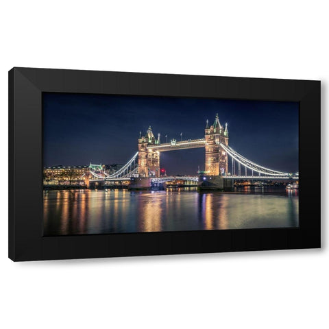 Night at The Tower Bridge Black Modern Wood Framed Art Print with Double Matting by El Assy, Nader