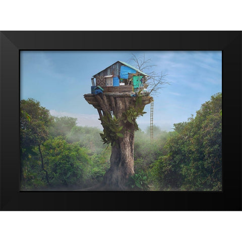 House in the Sky Black Modern Wood Framed Art Print by Almawash, Sulaiman