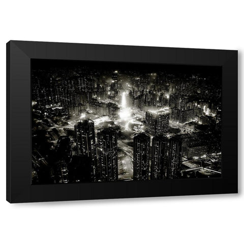 hong kong night Black Modern Wood Framed Art Print with Double Matting by Hagiwara, Kenichiro