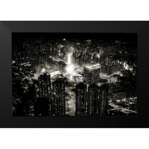 hong kong night Black Modern Wood Framed Art Print by Hagiwara, Kenichiro